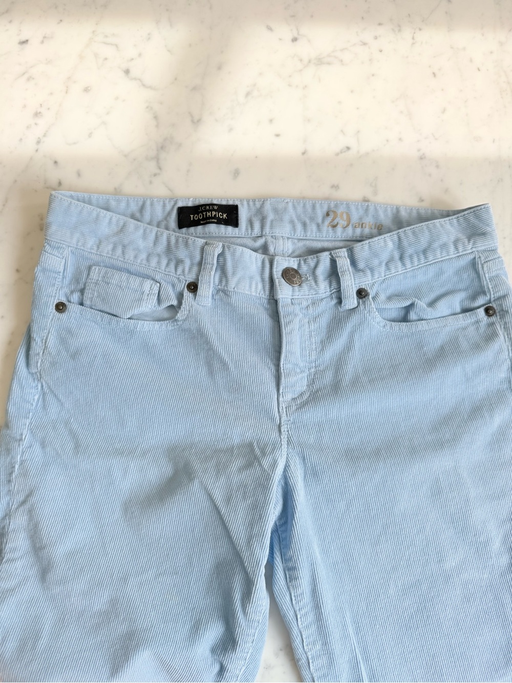 J Crew Toothpick Ankle Corduroy Pants Light Blue Womens Size 29